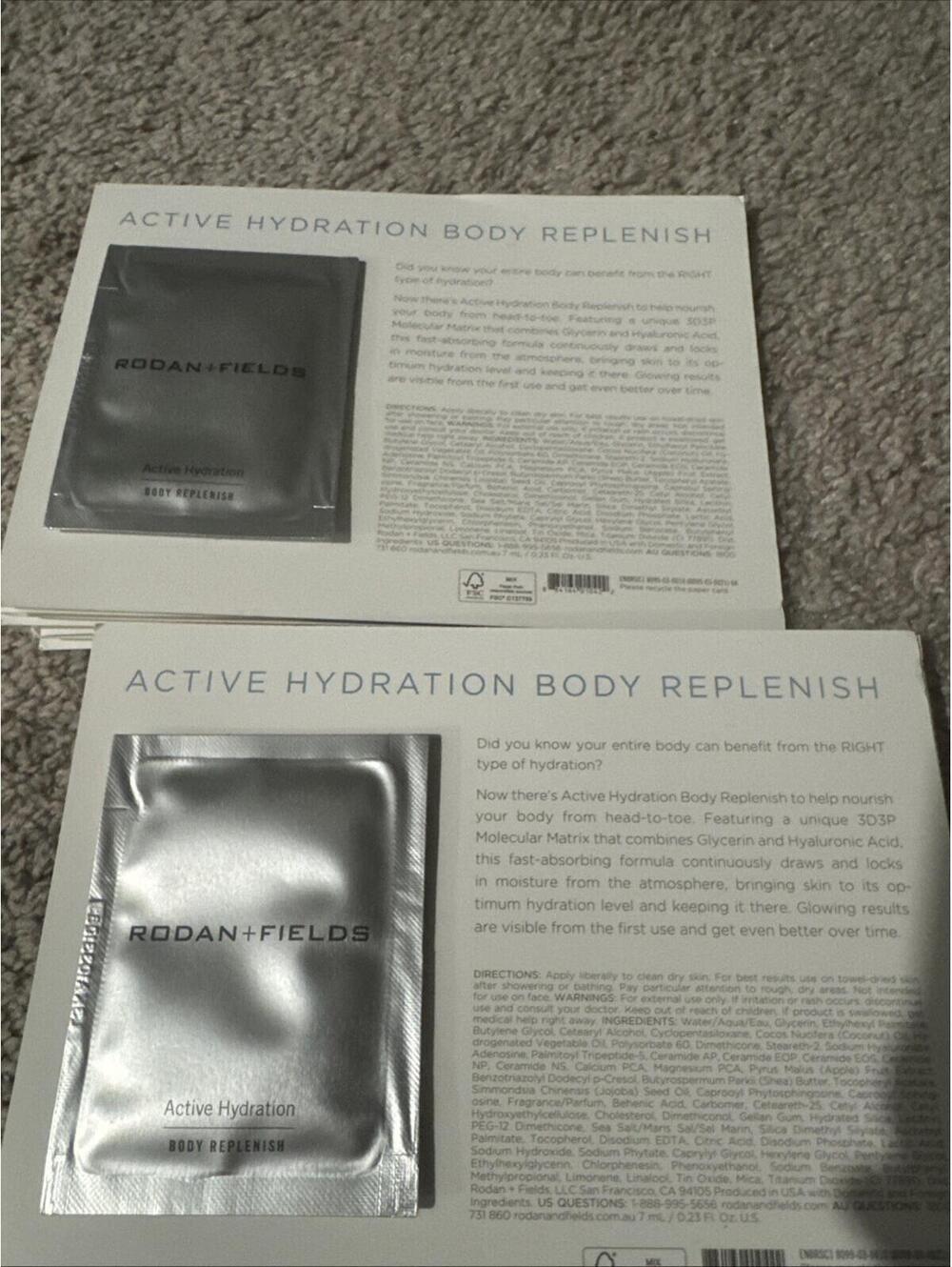LOT OF 14 Rodan +  Fields Active Hydration Body Replenish Cream Samples